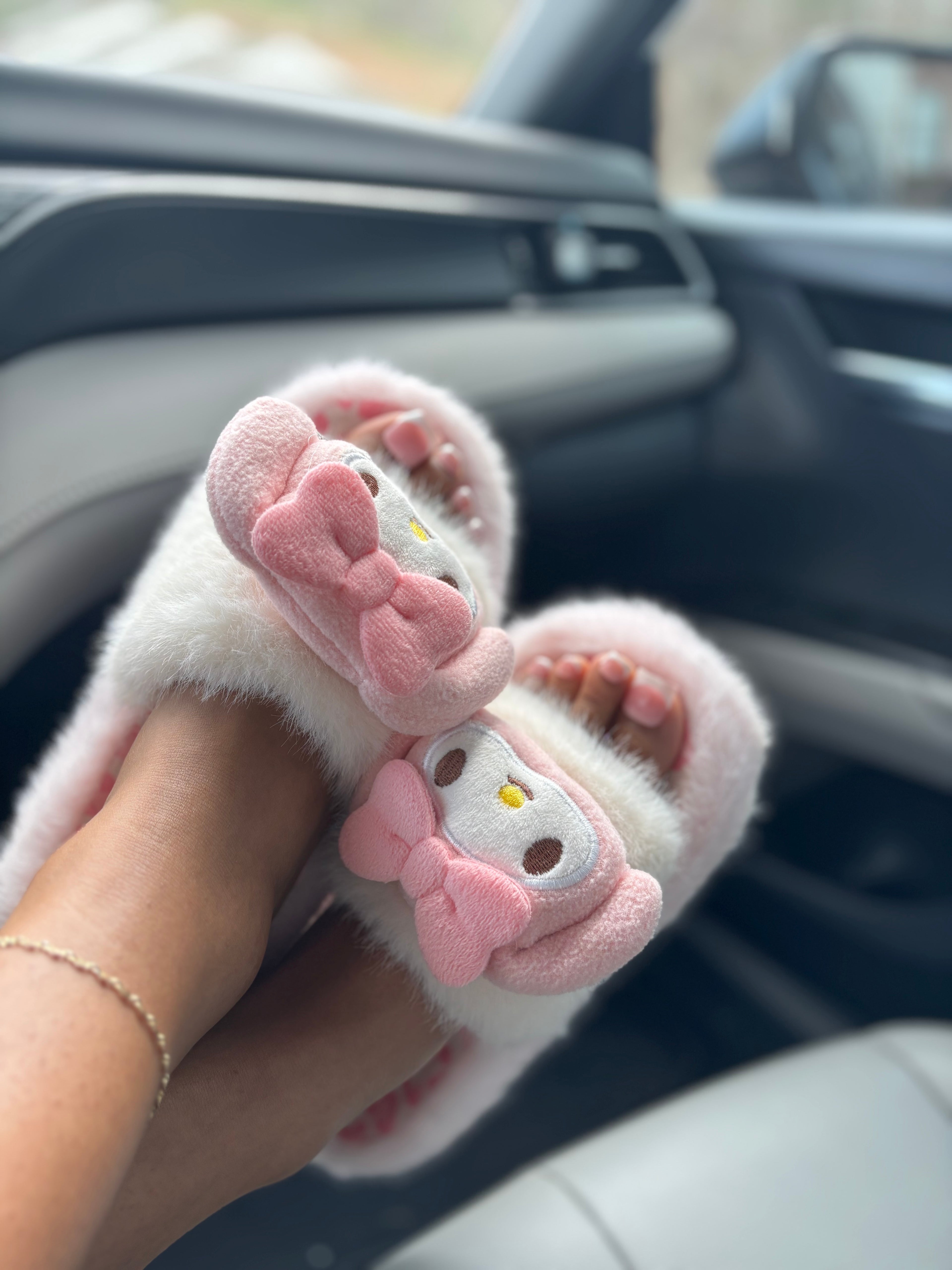 Pink Fluffy Cheetah Print Hello Kitty Slippers